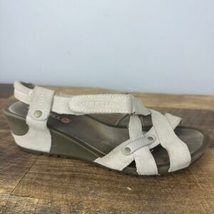 Merrell Simple Taupe Suede Wedge Sandals Womens 8 J21998 Air Cushion Strappy